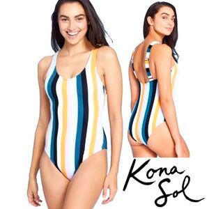 KONA SOL Multicolor Vertical Stripe Medium Coverage One Piece Swimsuit Sz Small